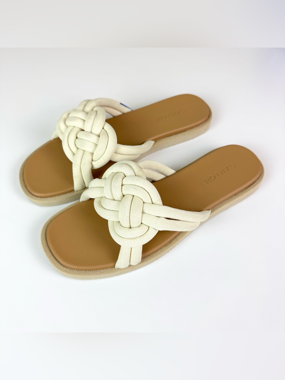 Rothy's The Summer Sandals White Sand Braided Knotted Slides Size 11 - Picture 8 of 11